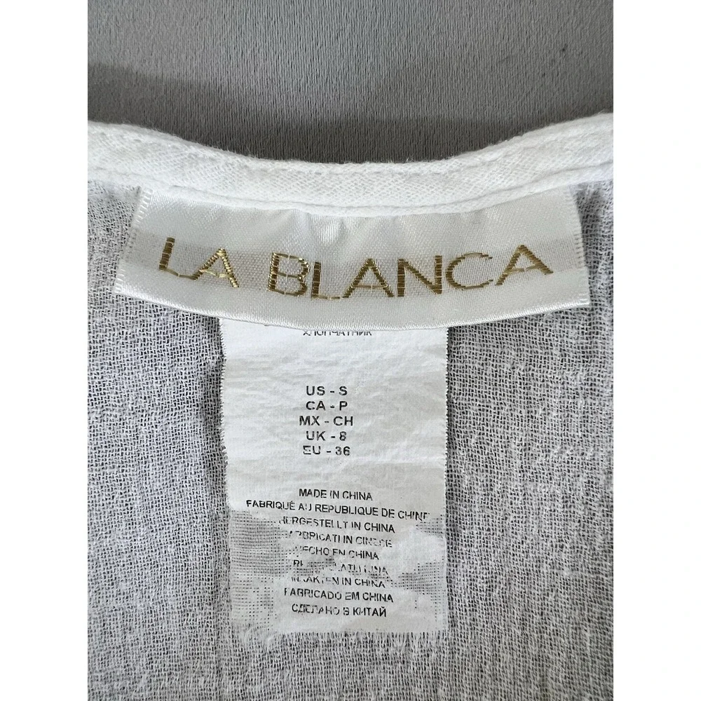 La Blanca Swimsuit Coverup Small Cotton Tunic V-Neck Lace Trim Packable Travel‎